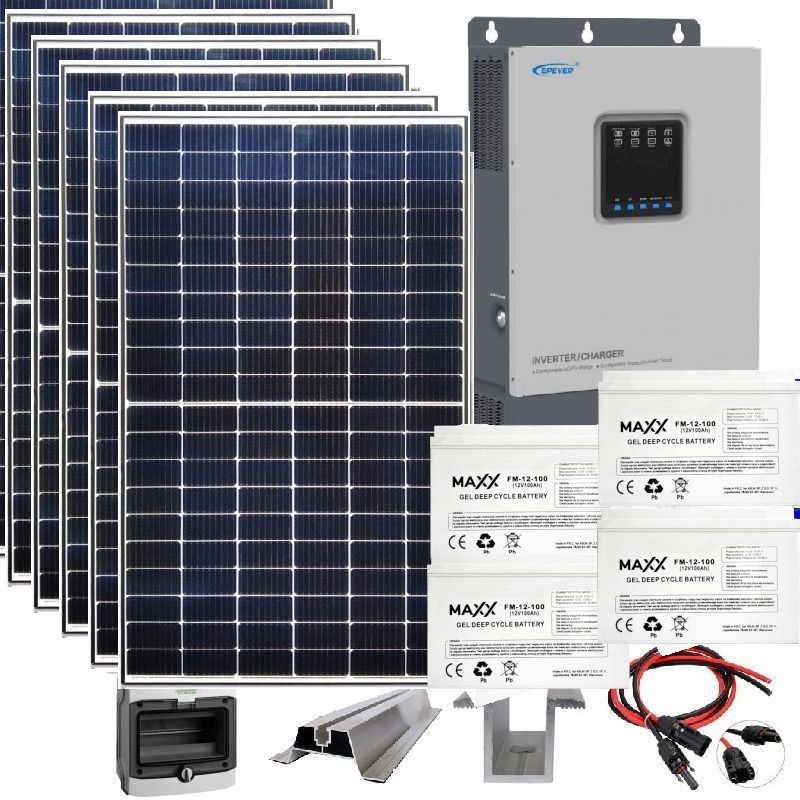 Zestaw solarny na domek letniskowy 2,3 KW 230VDC + 4 Aku