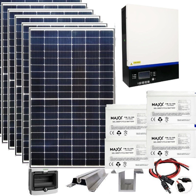 Zestaw solarny na domek letniskowy 2,3 KW 230VDC + 4 Aku