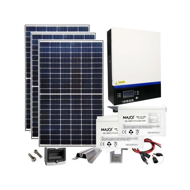 Zestaw solarny na domek letniskowy  1,1 kW 230VDC + Aku
