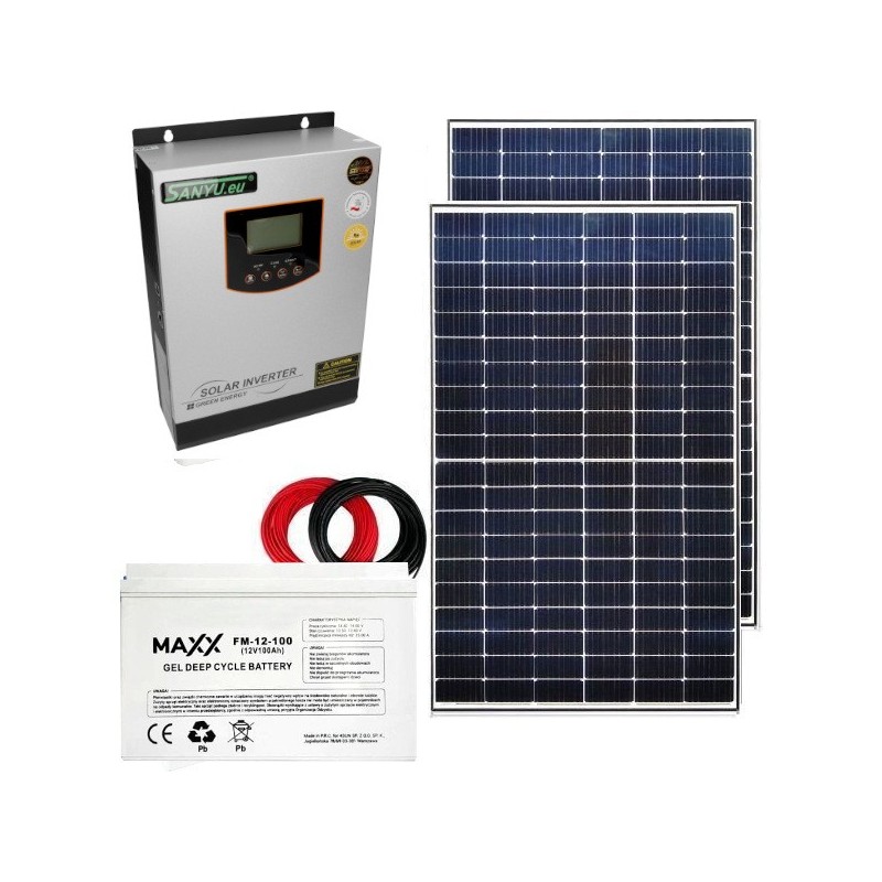 Zestaw Off-Grid- 2xPanel PV 375W + Aku + Sanyu SPV18-1012VPM