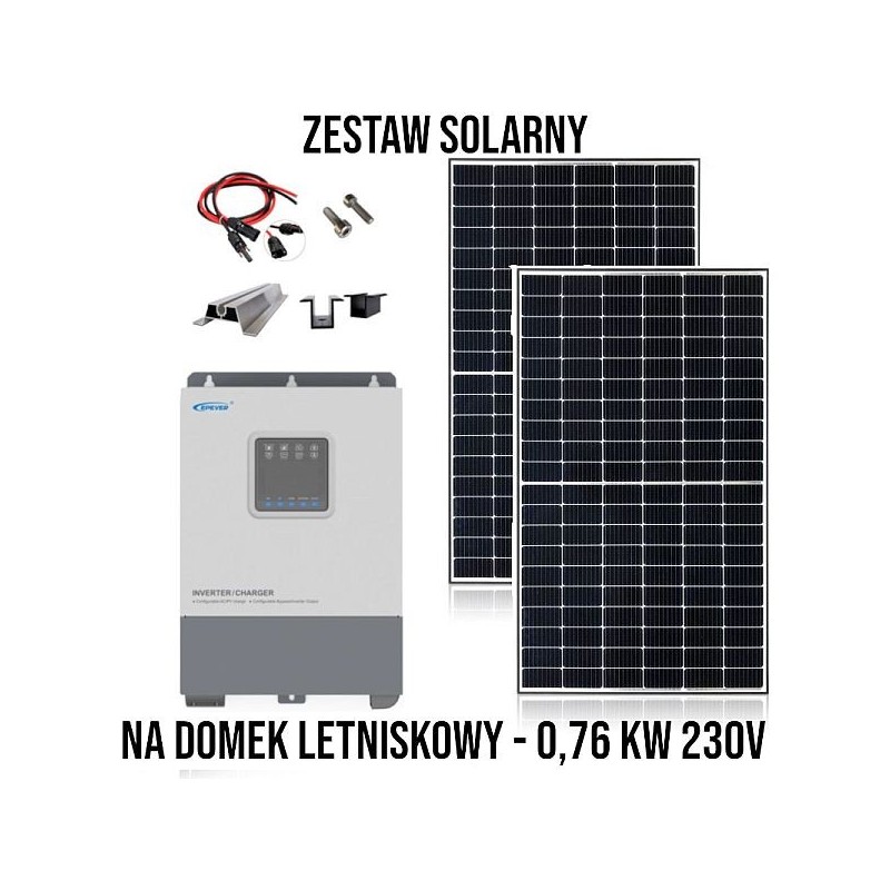 Zestaw solarny na domek letniskowy 0,76KW 230VDC