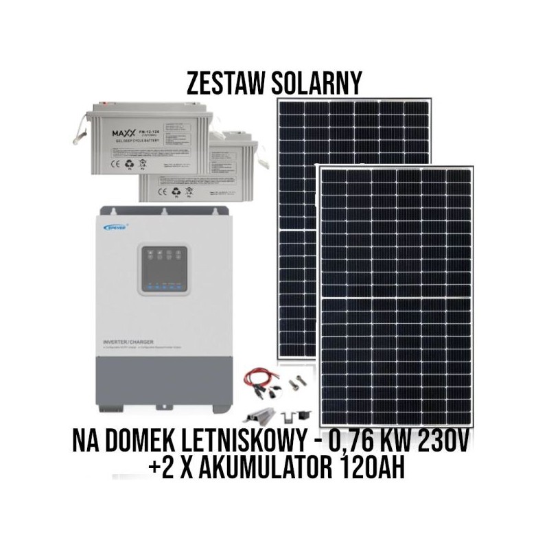 Zestaw solarny na domek letniskowy z akumulatorami 0,76KW 23